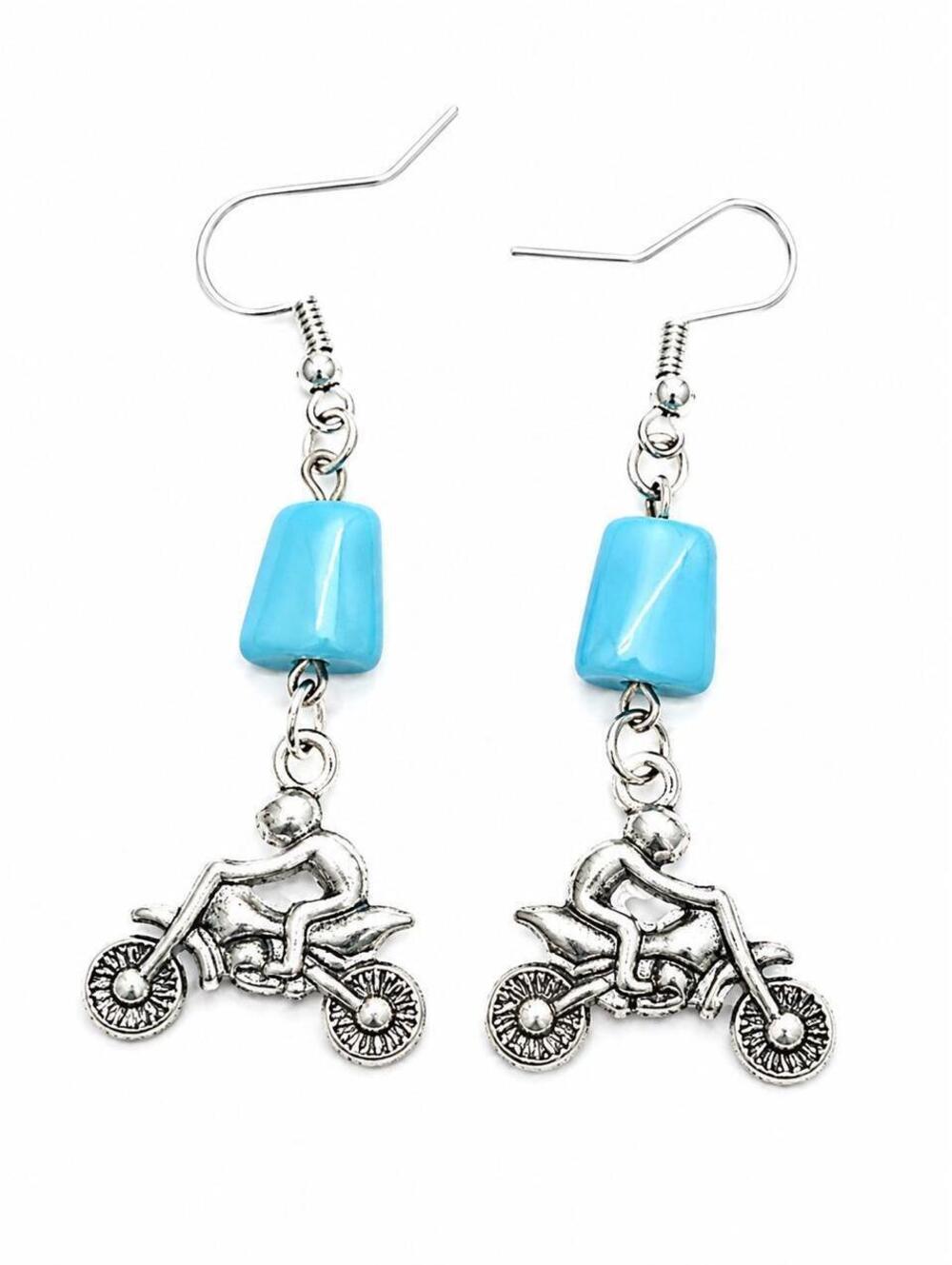 Handmade turquoise motorcycle dangle earrings